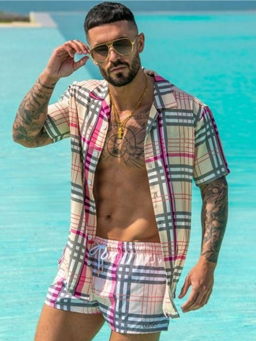Summer Two-Piece Short Sleeve Shirt Shorts Set