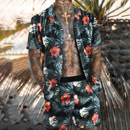 Summer Two-Piece Short Sleeve Shirt Shorts Set