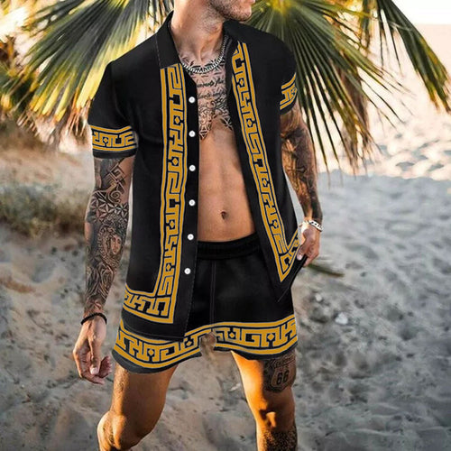 Summer Two-Piece Short Sleeve Shirt Shorts Set