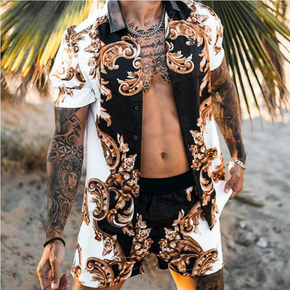 Summer Two-Piece Short Sleeve Shirt Shorts Set