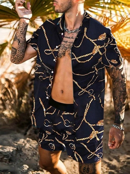 Summer Two-Piece Short Sleeve Shirt Shorts Set