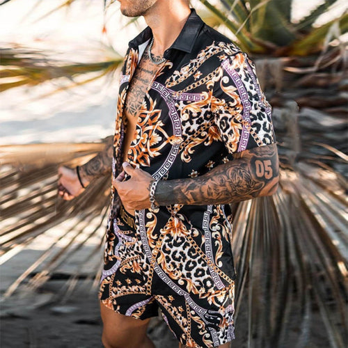 Summer Two-Piece Short Sleeve Shirt Shorts Set