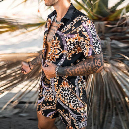 Summer Two-Piece Short Sleeve Shirt Shorts Set