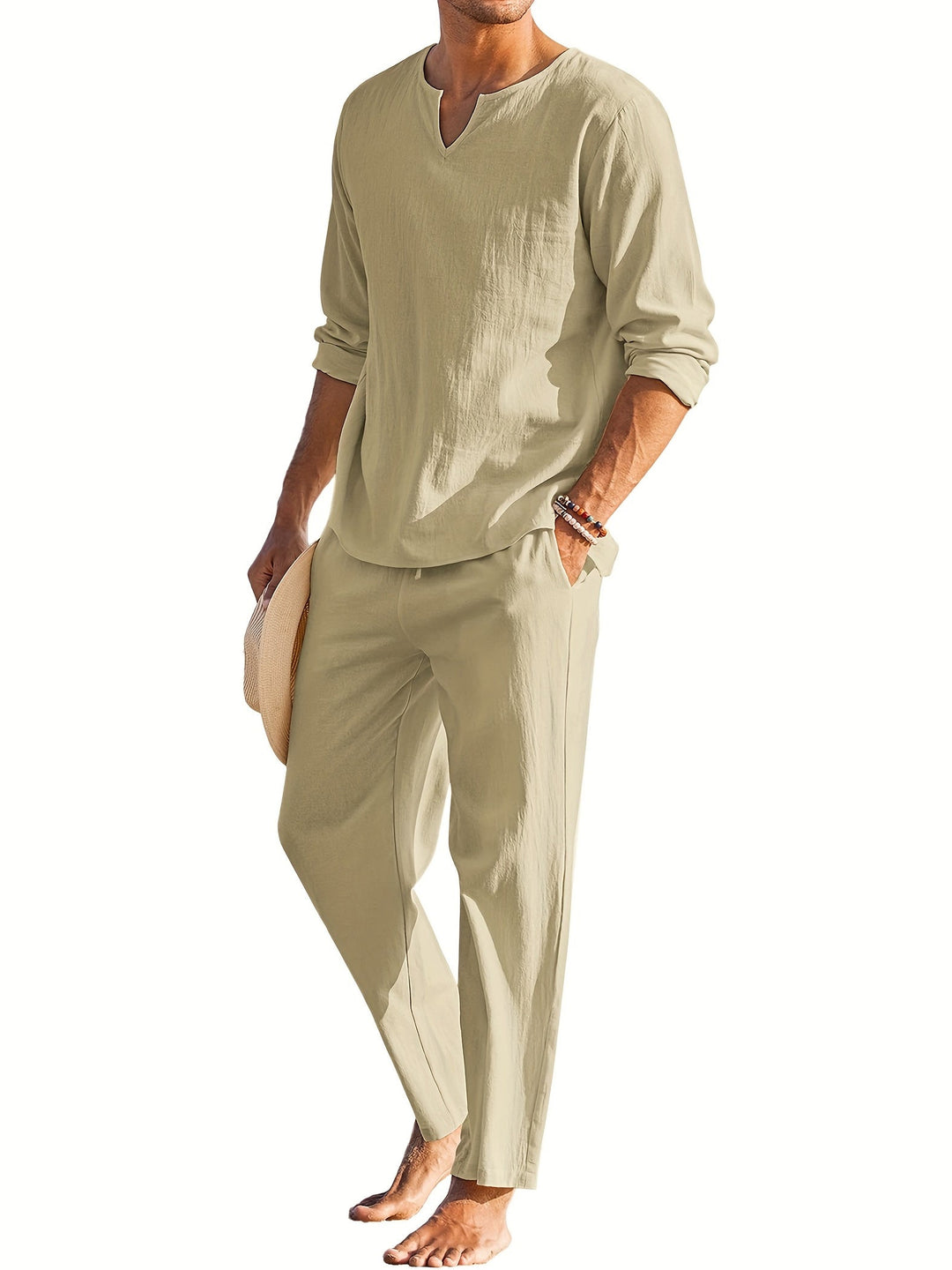 Men's Linen Suit Summer Comfortable Long Sleeve