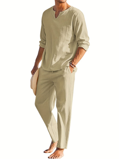Men's Linen Suit Summer Comfortable Long Sleeve