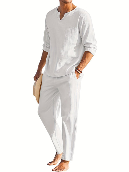 Men's Linen Suit Summer Comfortable Long Sleeve