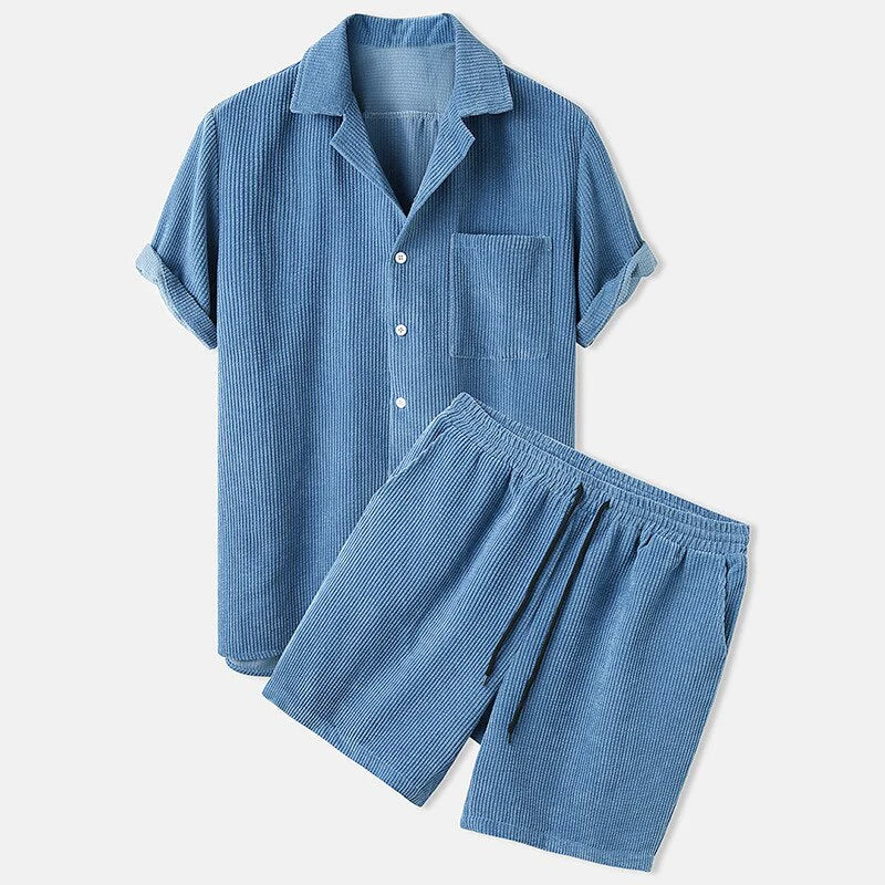 Men's Short Sleeve Set Corduroy Casual