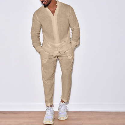 Men's Modern Long-Sleeved Linen Set