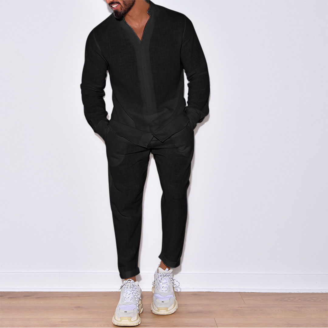 Men's Modern Long-Sleeved Linen Set