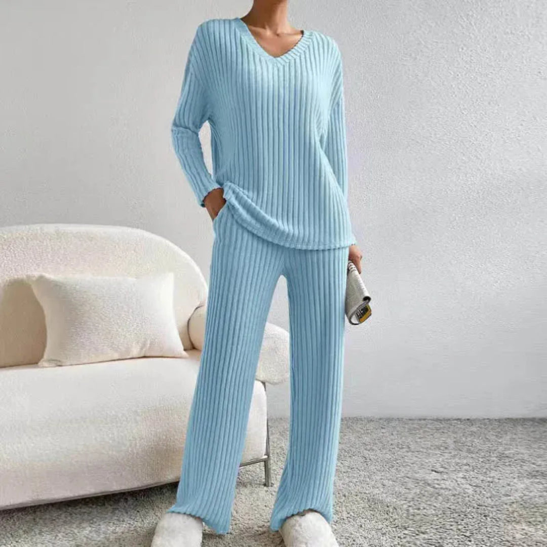 Bequemes Loungewear-Set Baumwolle V-Ausschnitt