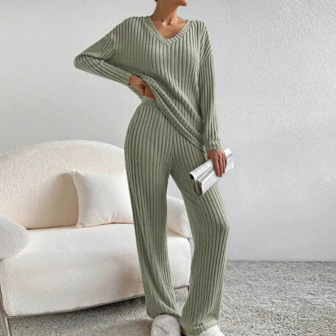Bequemes Loungewear-Set Baumwolle V-Ausschnitt