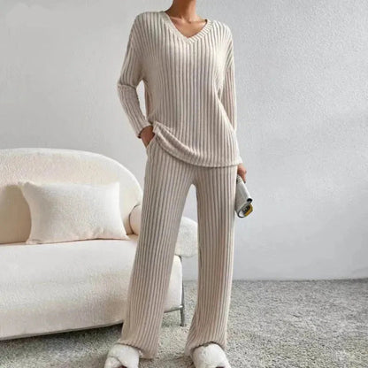 Bequemes Loungewear-Set Baumwolle V-Ausschnitt