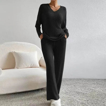 Bequemes Loungewear-Set Baumwolle V-Ausschnitt