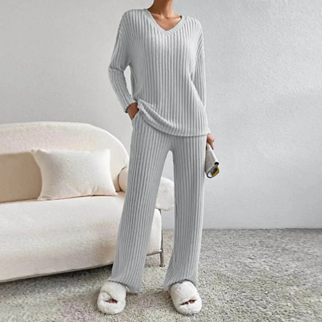 Bequemes Loungewear-Set Baumwolle V-Ausschnitt