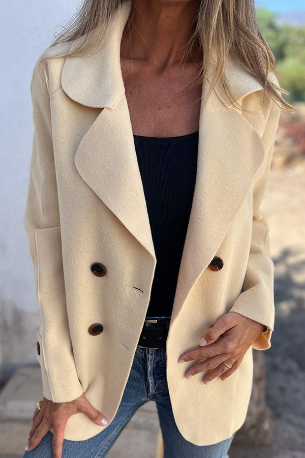 Stylische Freizeitjacke Langarm Revers Knopf Blau - IdealeKleiden