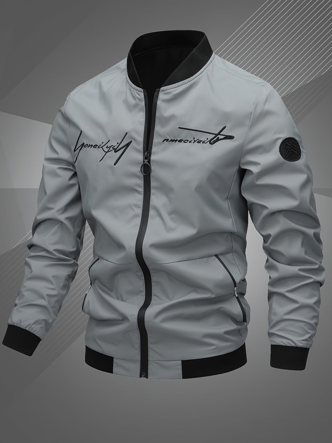 Stylish Men's Bomber Jacket with Monogram Embroidery