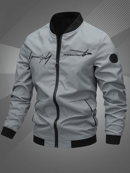 Stylish Men's Bomber Jacket with Monogram Embroidery