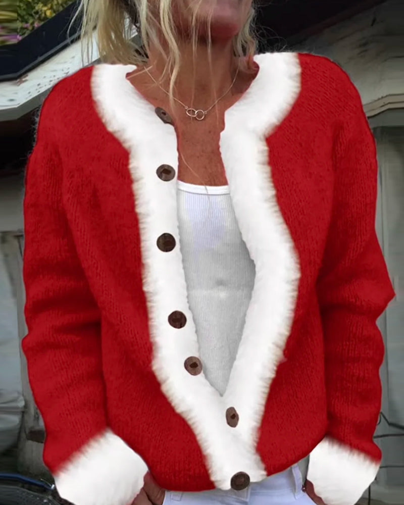 Fashionable Cardigan Long Sleeve Contrast Colors Women