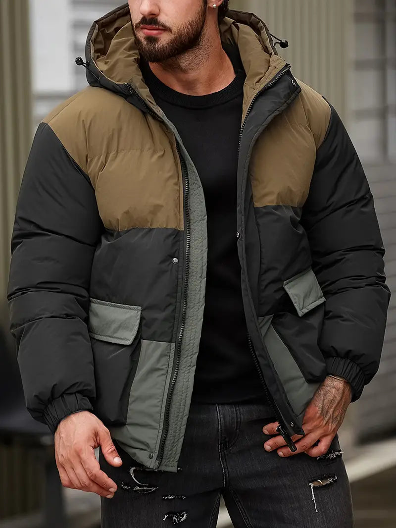 Steven - Trendige Winterjacke Bunt Blockmuster - IdealeKleiden
