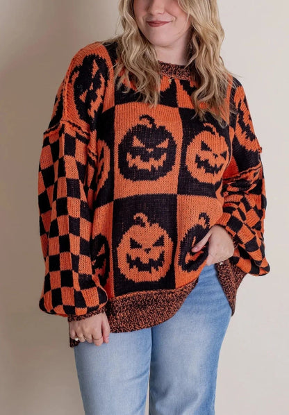 Gruselige Strickpulli Karo Muster Halloween - IdealeKleiden