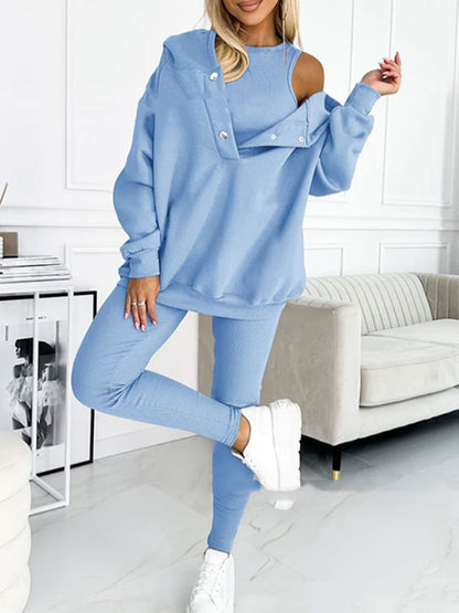 Women's 3-piece Sports Suit Hoodie Slim Pants