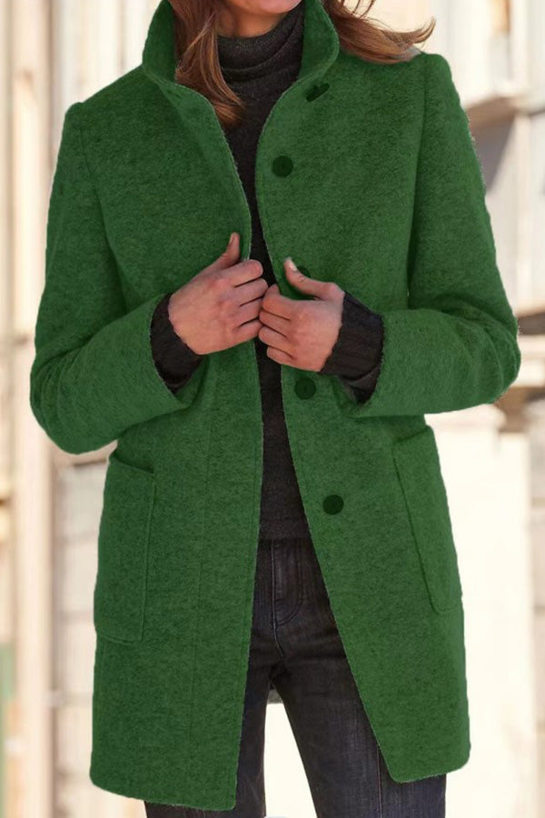 Elegant Wool Jacket Stand-up Collar Plain