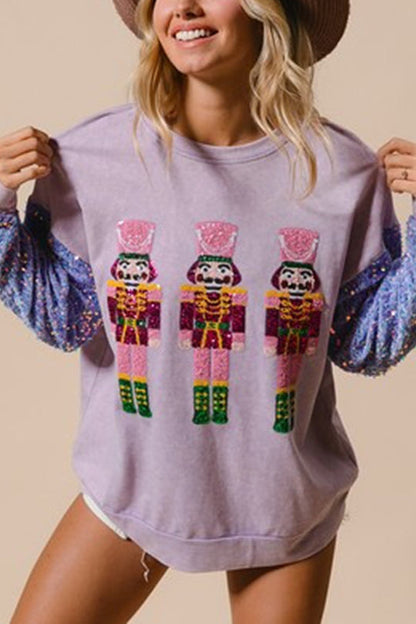 Christmas Sweatshirt Casual Glitter Crew Neck