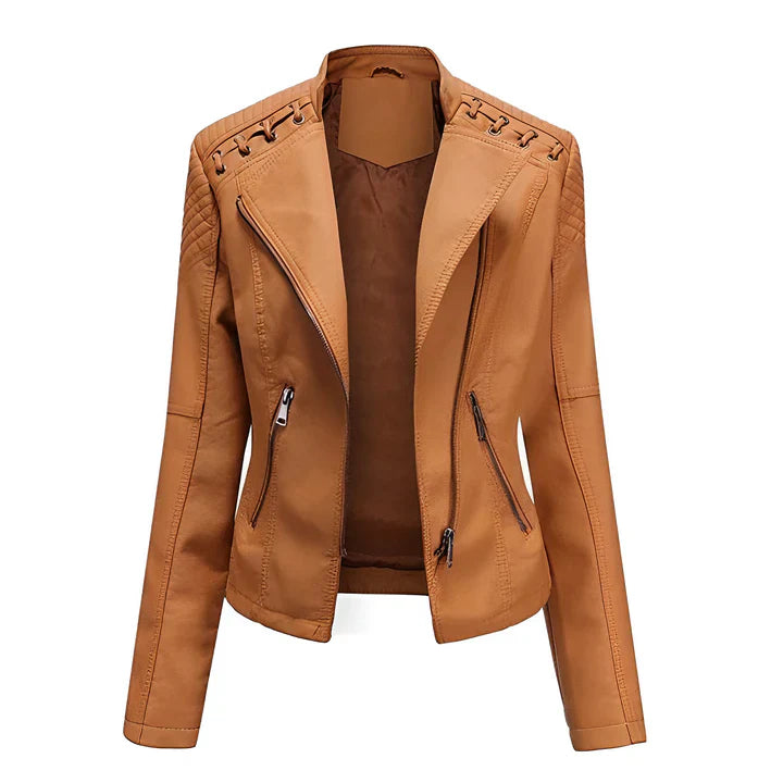 Women's Black Leather Jacket Zipper