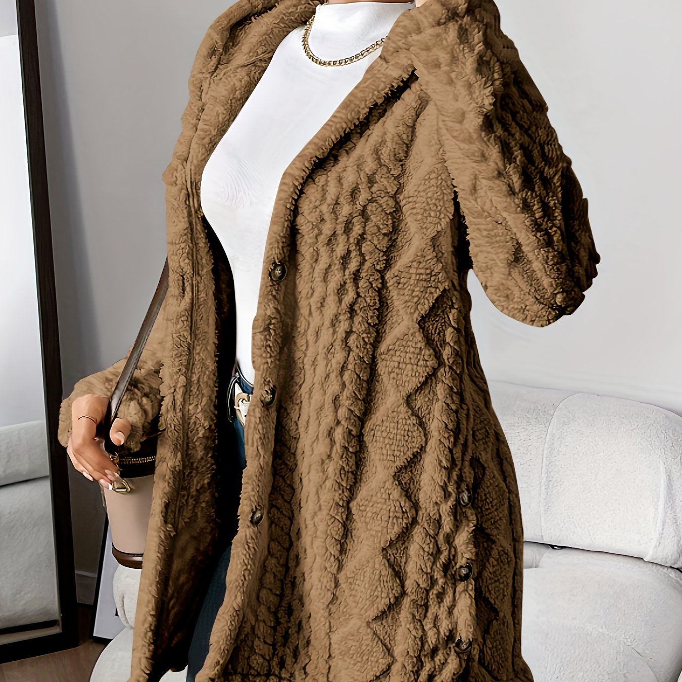 Elegant Women's Long Jacket with Hood Nautical Style