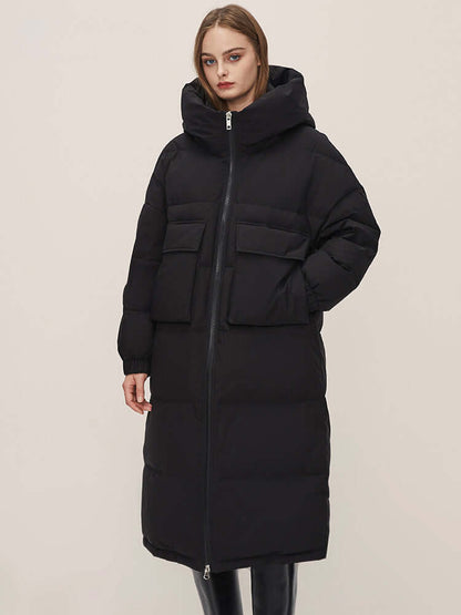 Damen Winterdaunenparka Lange Pufferjacke Kapuze