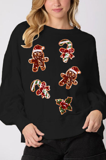Christmas Sweatshirt Gingerbread Man Glitter Casual Long Sleeve