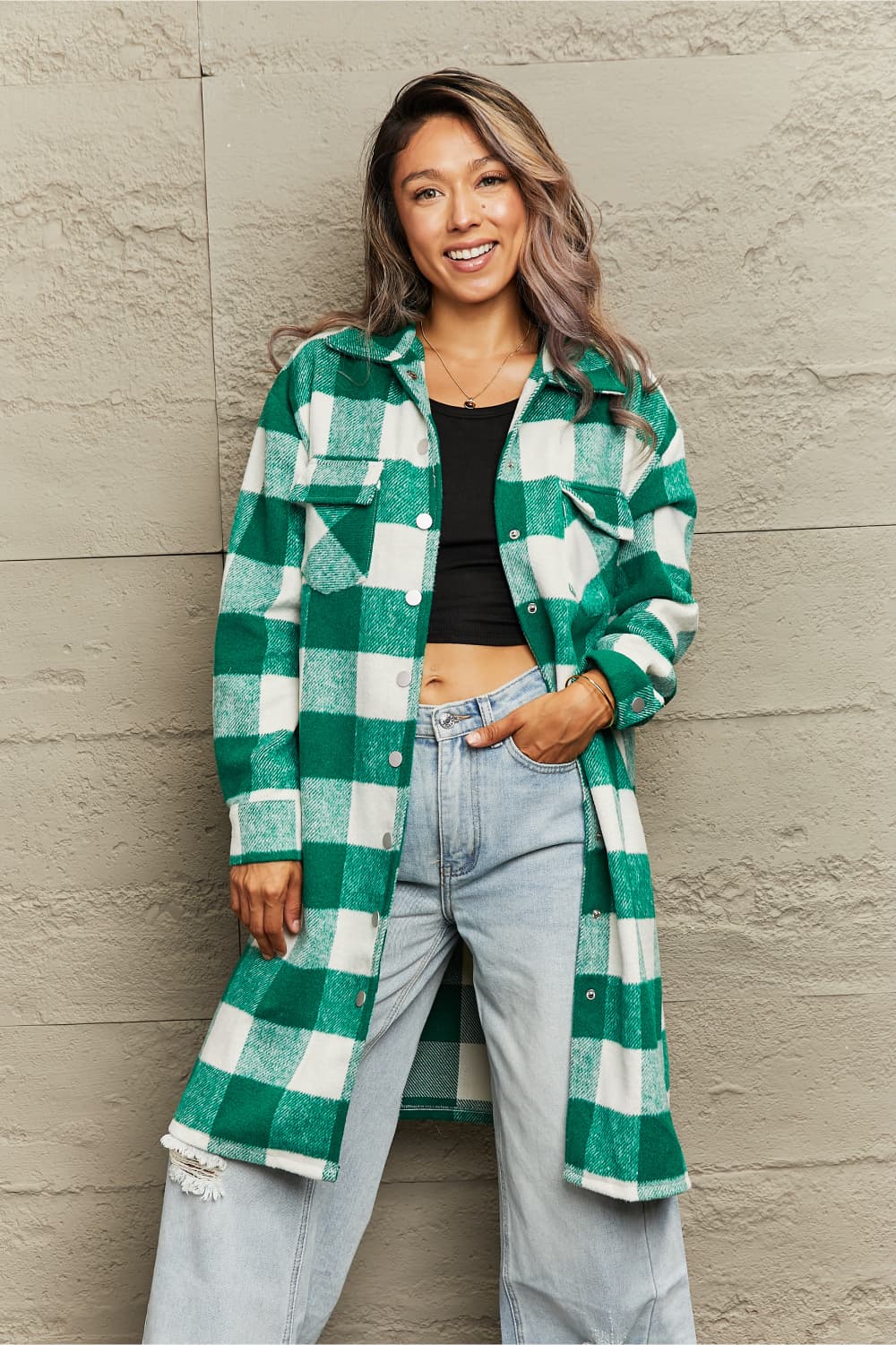 Checked Oversized Shirt Jacket Trendy