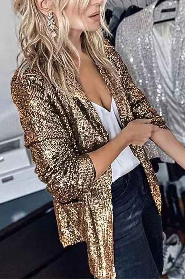 Elegant Sequin Lapel Blazer