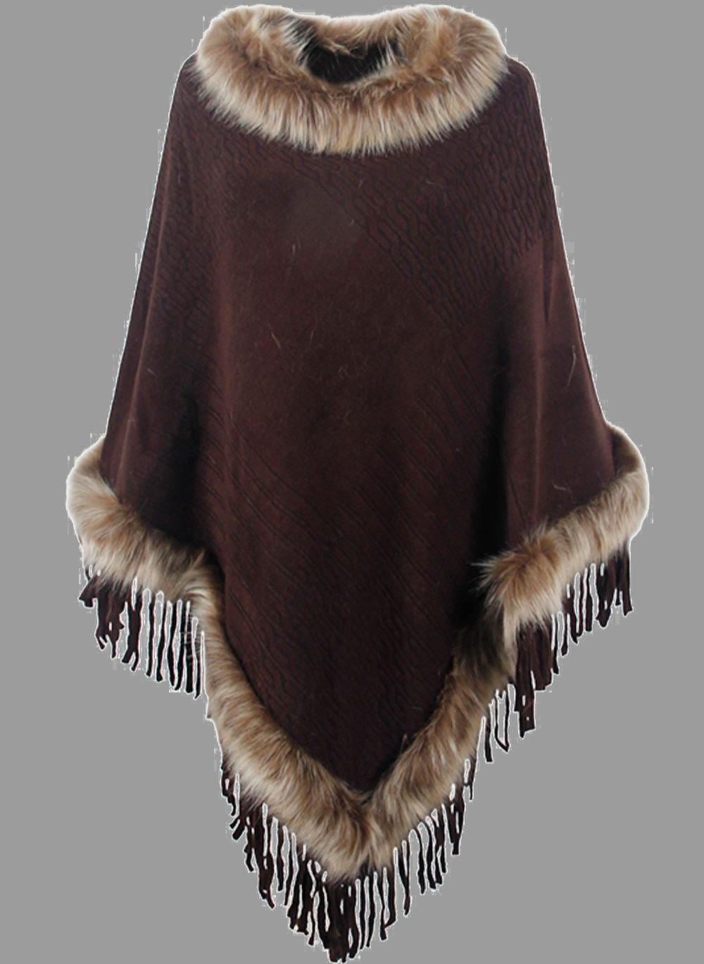 Elegant Women's Long Poncho Coat with Faux Fur
