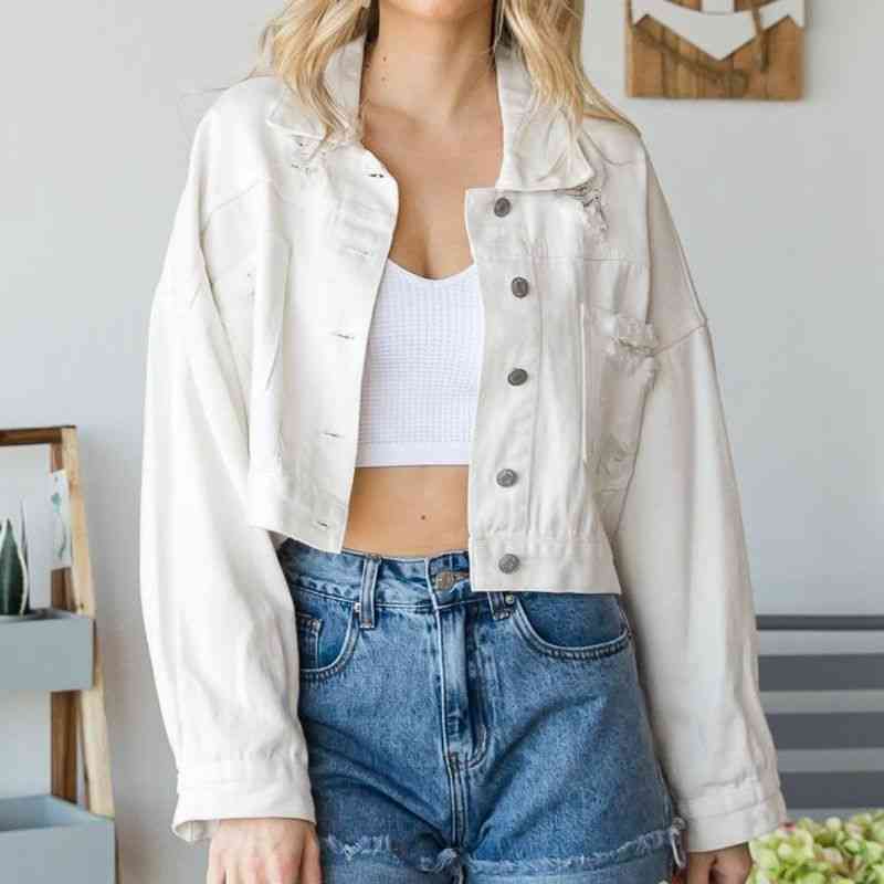 Fashionable Collared Denim Jacket