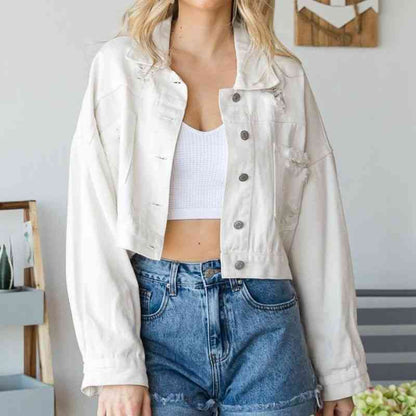 Fashionable Collared Denim Jacket