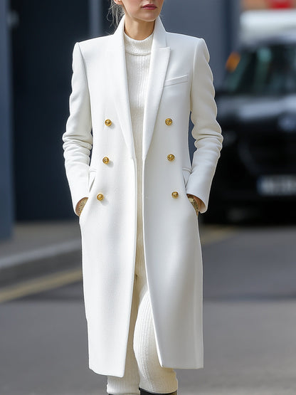 Elegant Women's Blazer Long Winter Coat White