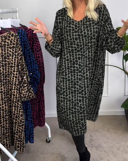 Modern Women's Dress with Polka Dots V-Neck