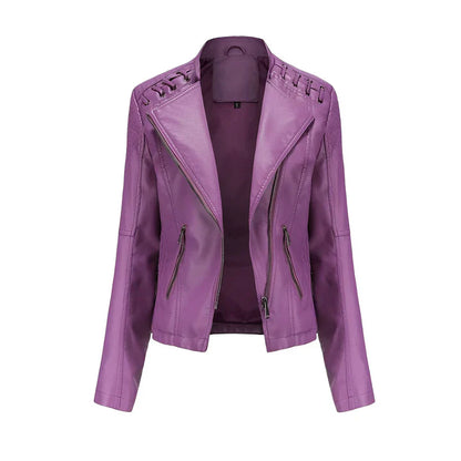 Women's Black Leather Jacket Zipper