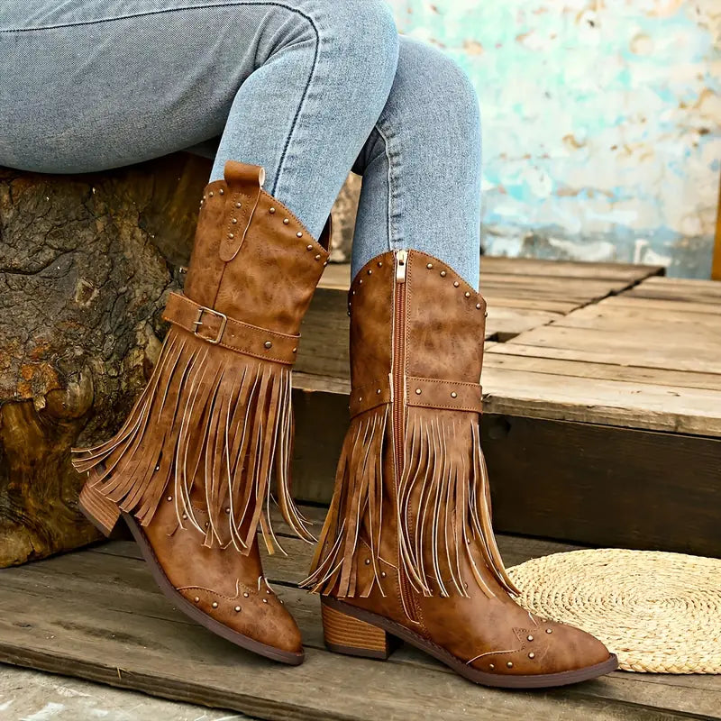 Women's Western Boots Vintage Look Tassel