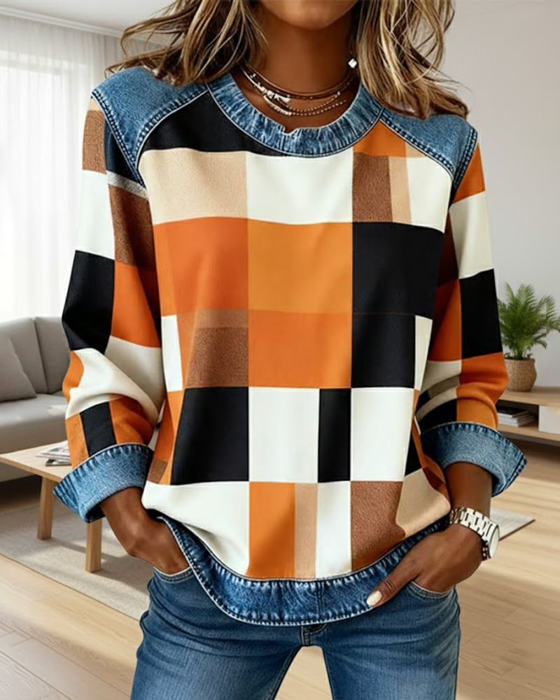 Fashionable Plaid Dress Colorful Patchwork