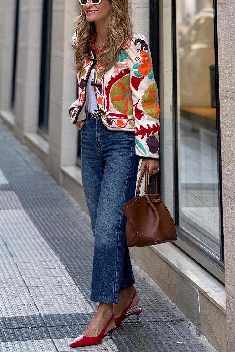 Embroidered Leather Jacket Elegant Design