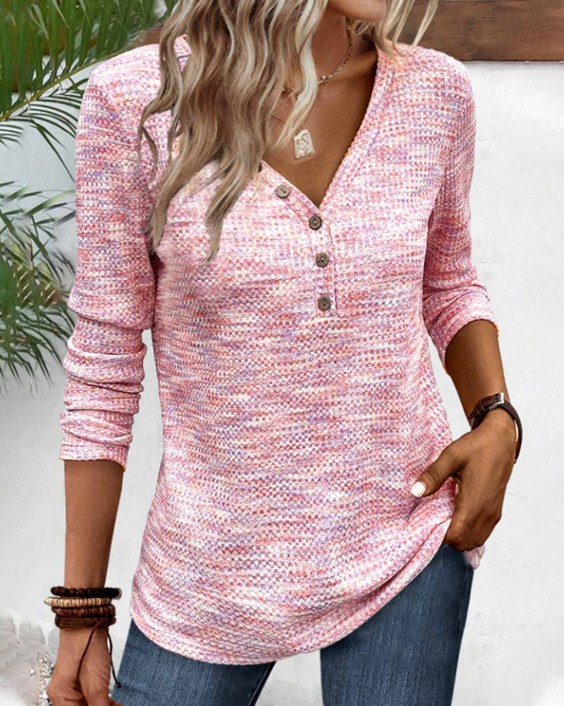 Fashionable Women's Top V-Neck Casual Buttons