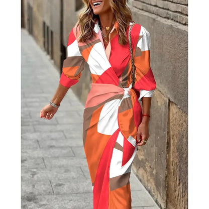 Elegant Women's Dress Wrap Style Midi Length