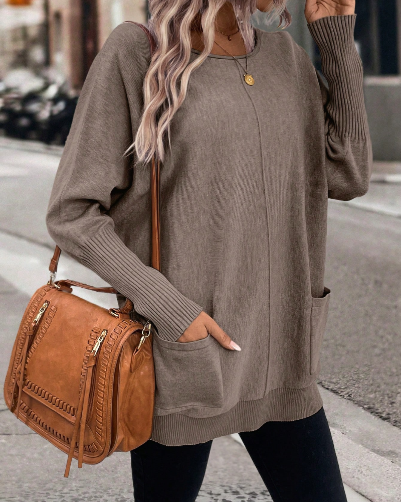 Modisches Kleid mit weitem Schnitt und Taschen - IdealeKleiden