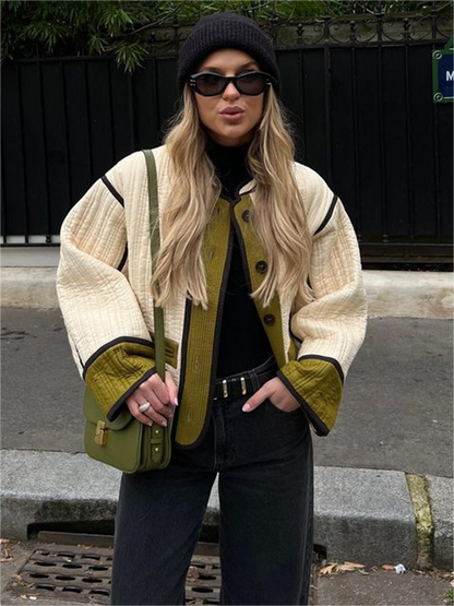 Modern women's transitional jacket with buttons