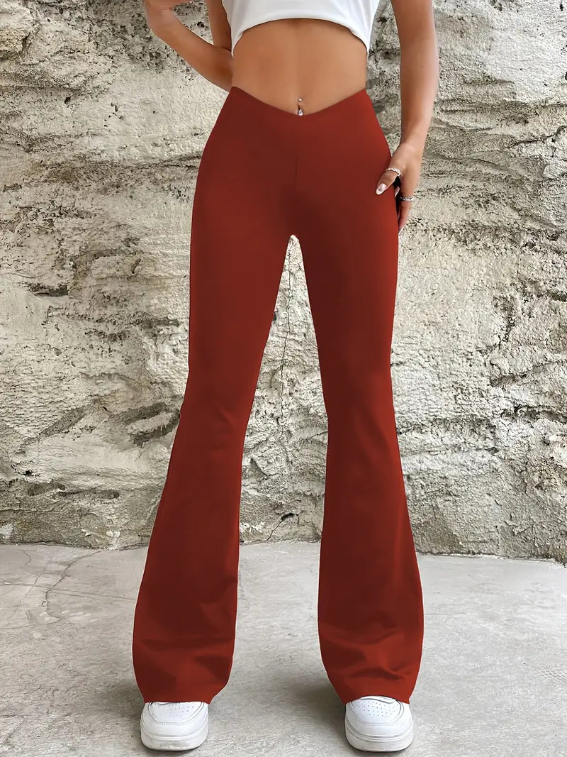 Solid-colored women's pants with flared leg