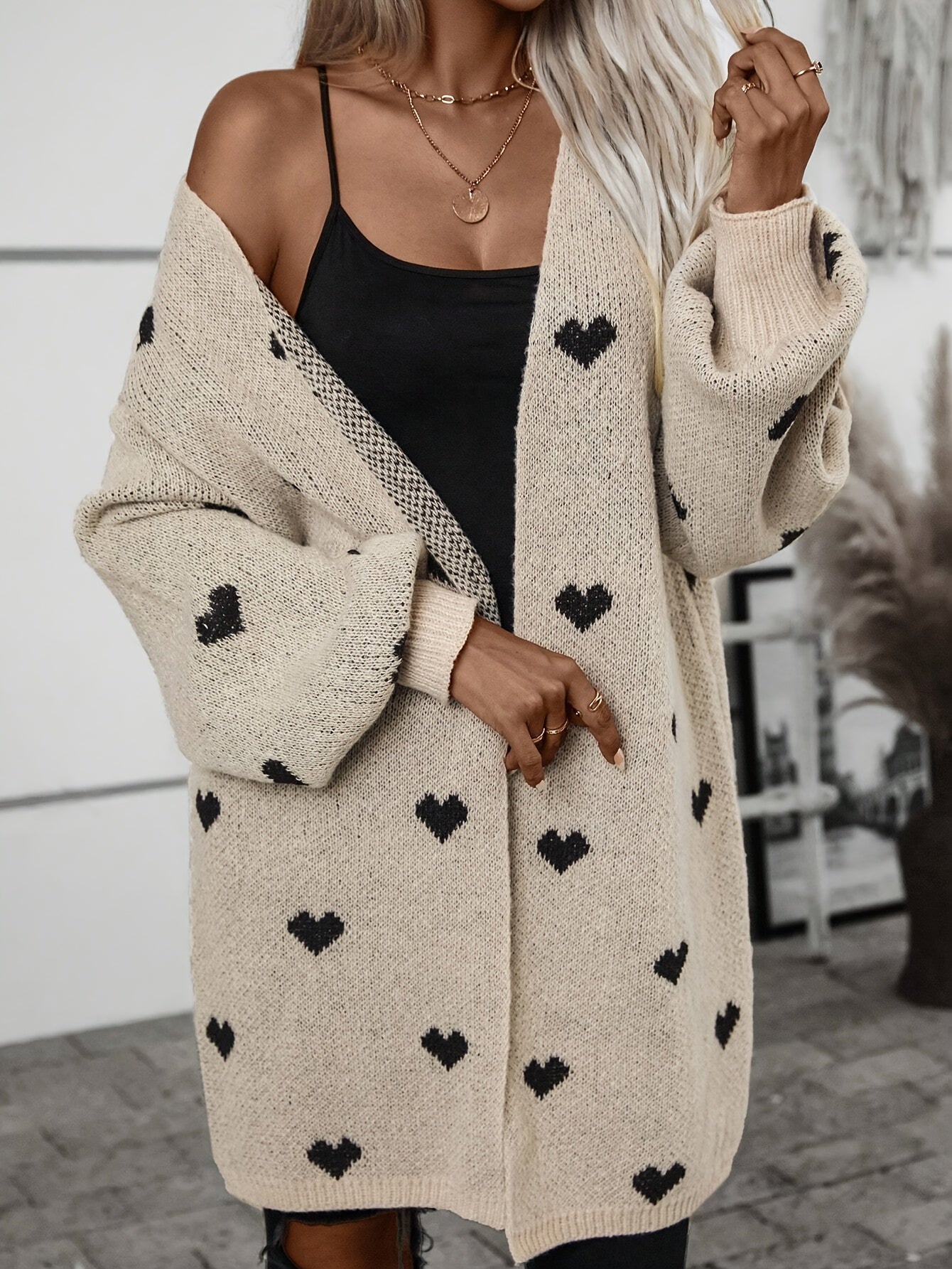 Soft Knit Cardigan Heart Pattern Women