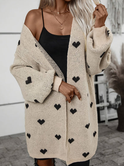 Soft Knit Cardigan Heart Pattern Women