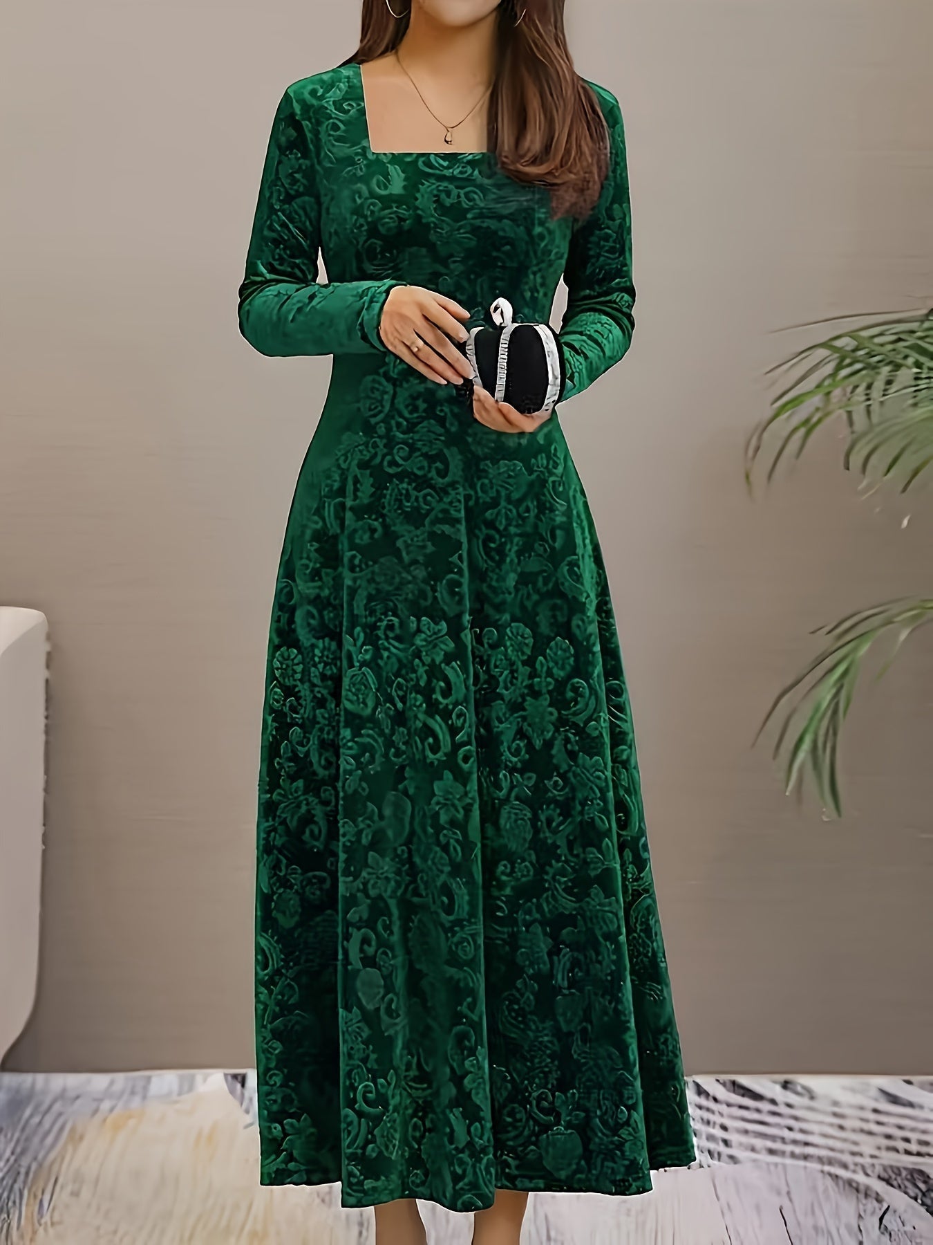 Elegant Women's Dress Floral Pattern Velvet